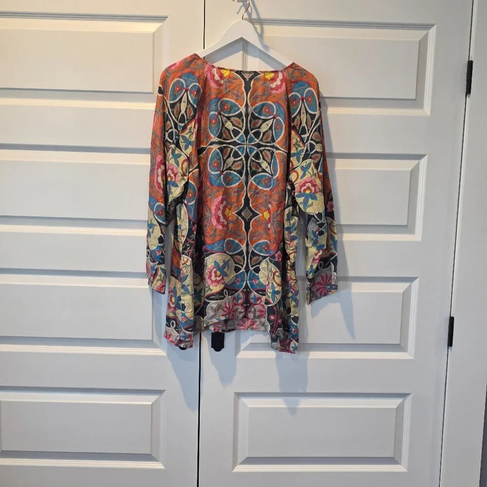 EUC: JOHNNY WAS Lentine Scarf Print Silk Blouse - Picture 8 of 9